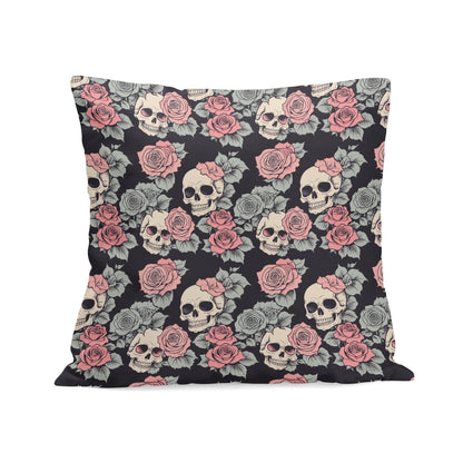 Skull and Pink Rose Peach Velvet 4 Pcs Square Pillow Case Covers (5 sizes) - DeRose Seasonal