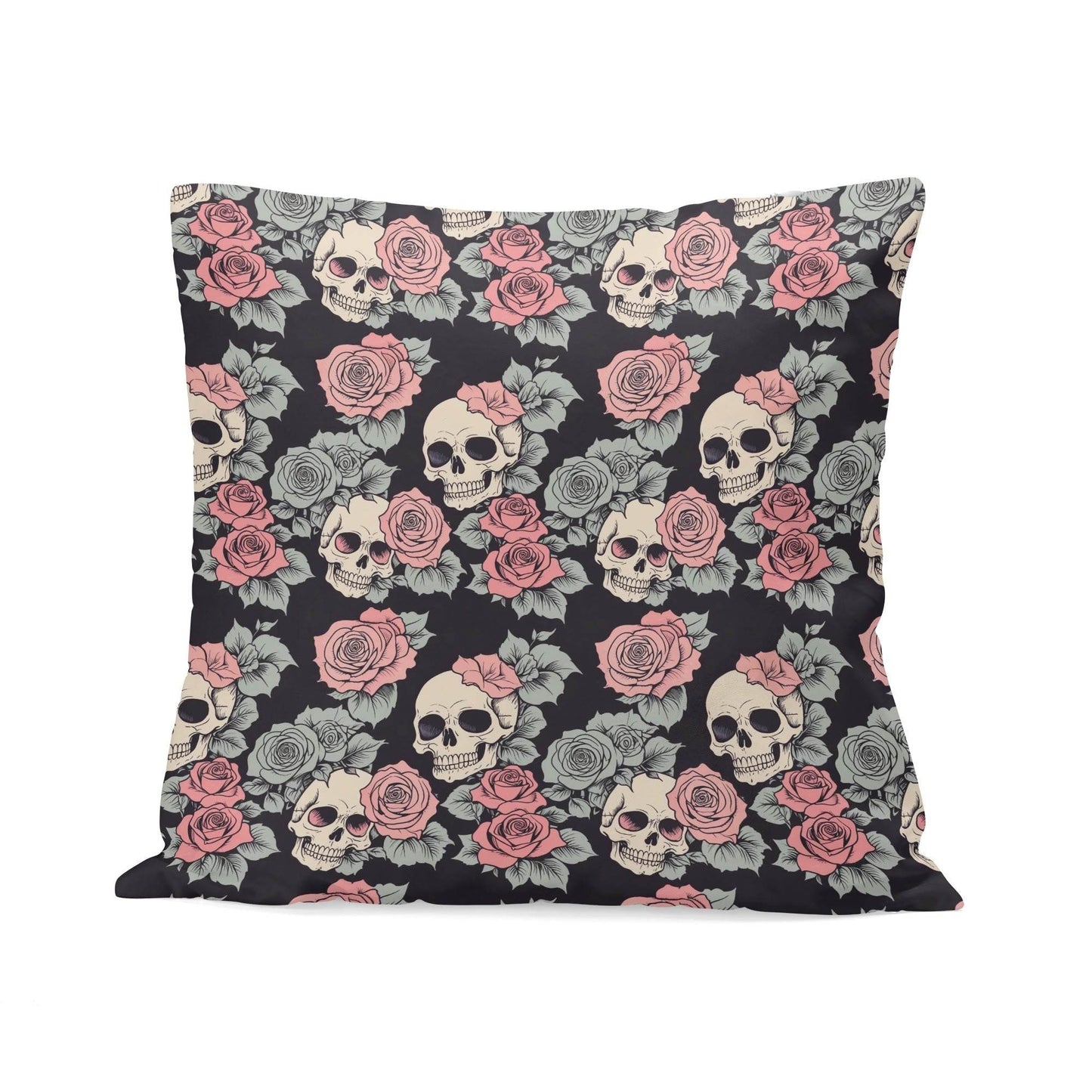 Skull and Pink Rose Peach Velvet 4 Pcs Square Pillow Case Covers (5 sizes) - DeRose Seasonal