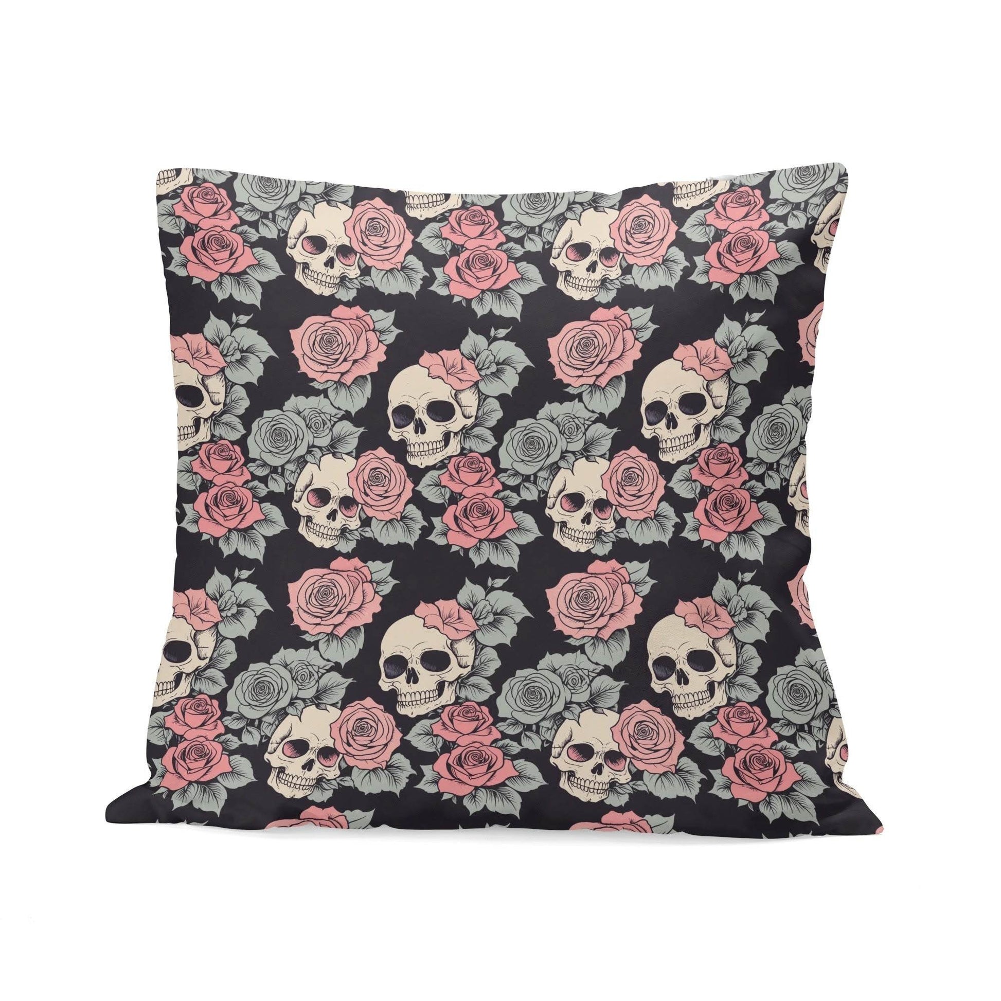 Skull and Pink Rose Peach Velvet 4 Pcs Square Pillow Case Covers (5 sizes) - DeRose Seasonal