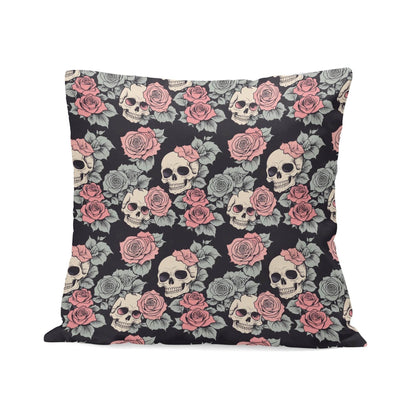 Skull and Pink Rose Peach Velvet 4 Pcs Square Pillow Case Covers (5 sizes) - DeRose Seasonal