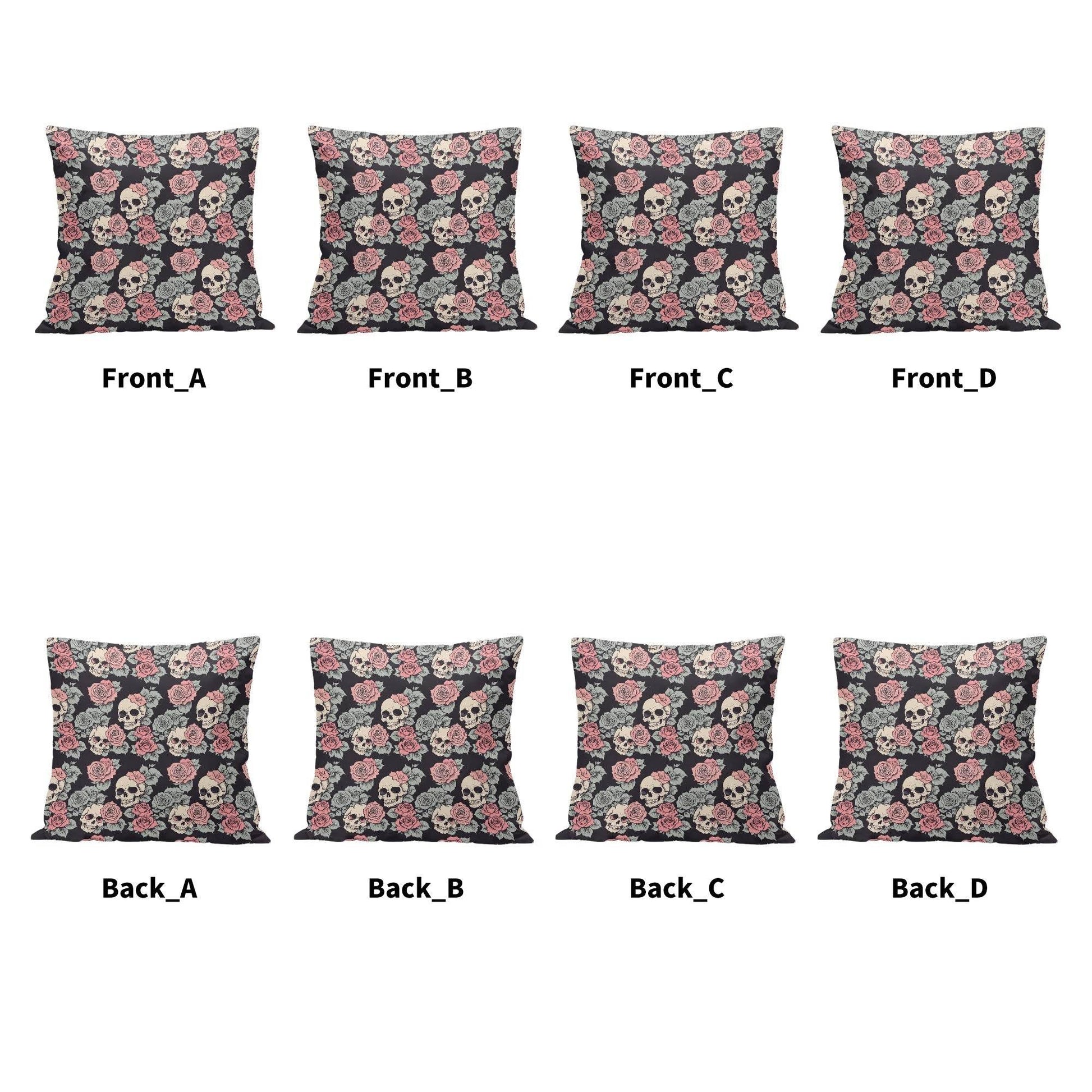 Skull and Pink Rose Peach Velvet 4 Pcs Square Pillow Case Covers (5 sizes) - DeRose Seasonal