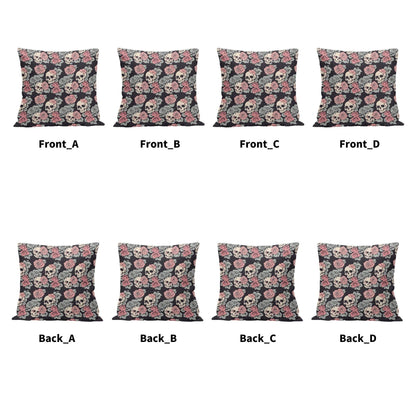 Skull and Pink Rose Peach Velvet 4 Pcs Square Pillow Case Covers (5 sizes) - DeRose Seasonal