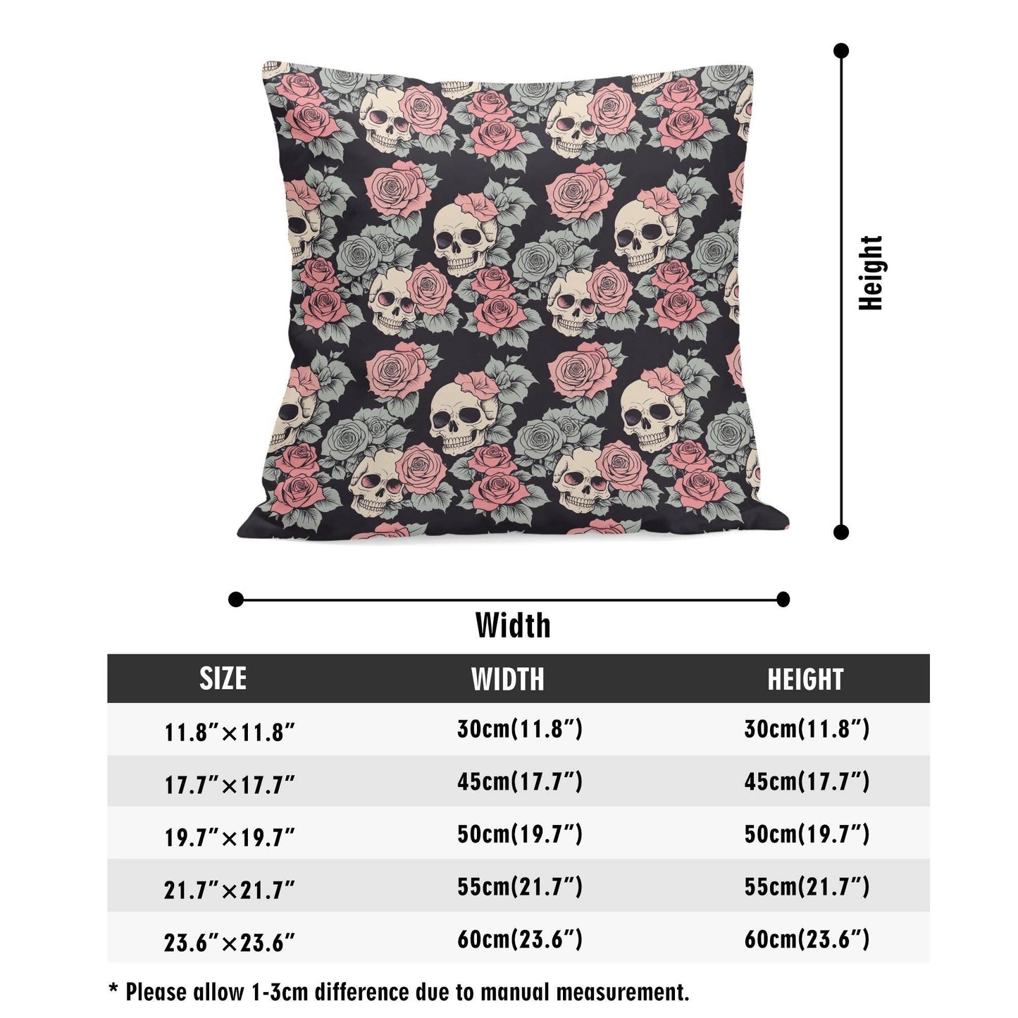 Skull and Pink Rose Peach Velvet 4 Pcs Square Pillow Case Covers (5 sizes) - DeRose Seasonal