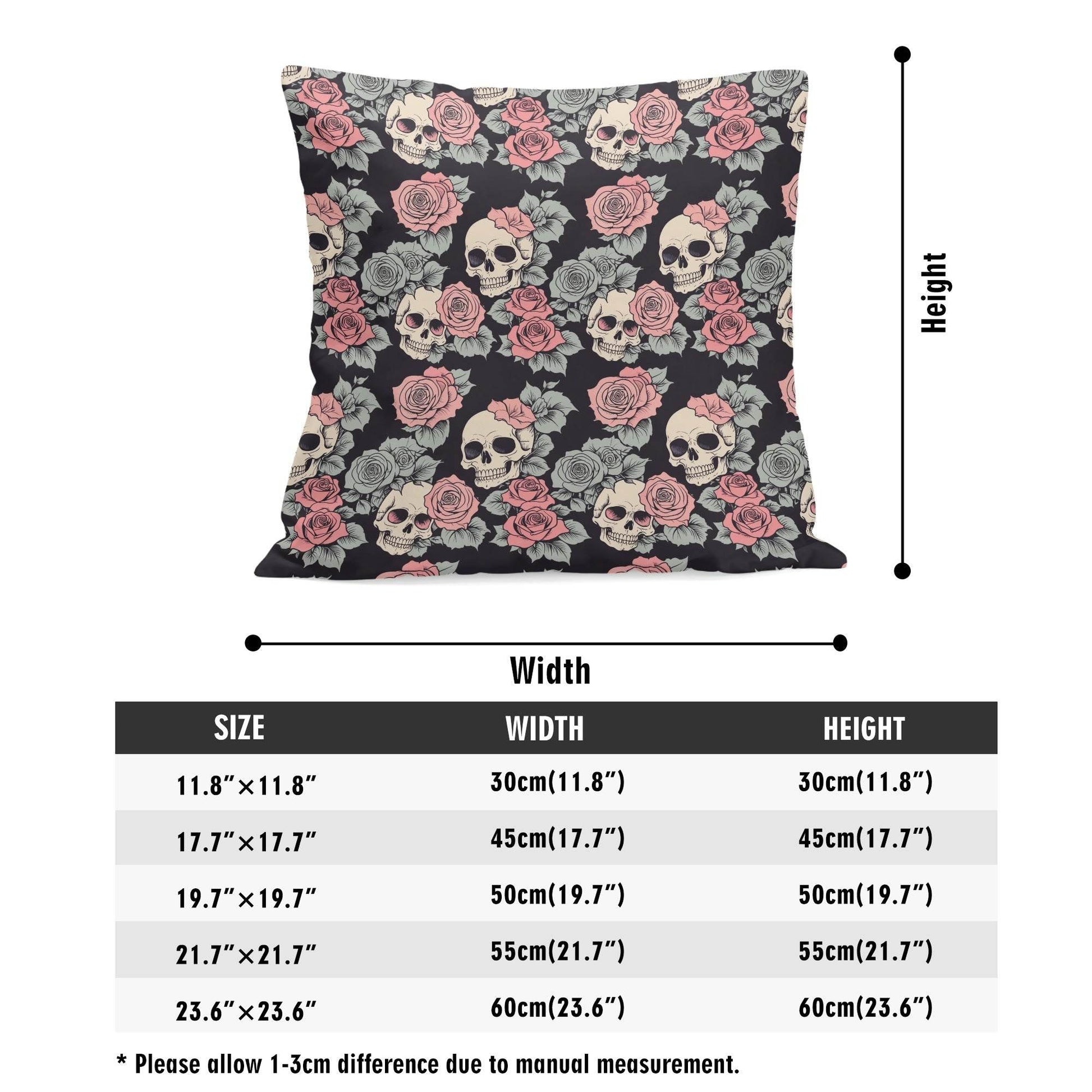 Skull and Pink Rose Peach Velvet 4 Pcs Square Pillow Case Covers (5 sizes) - DeRose Seasonal