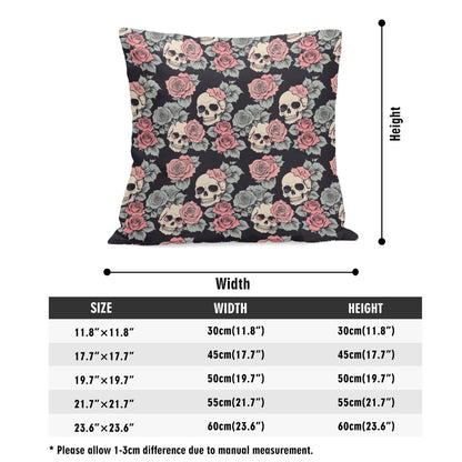 Skull and Pink Rose Peach Velvet 4 Pcs Square Pillow Case Covers (5 sizes) - DeRose Seasonal