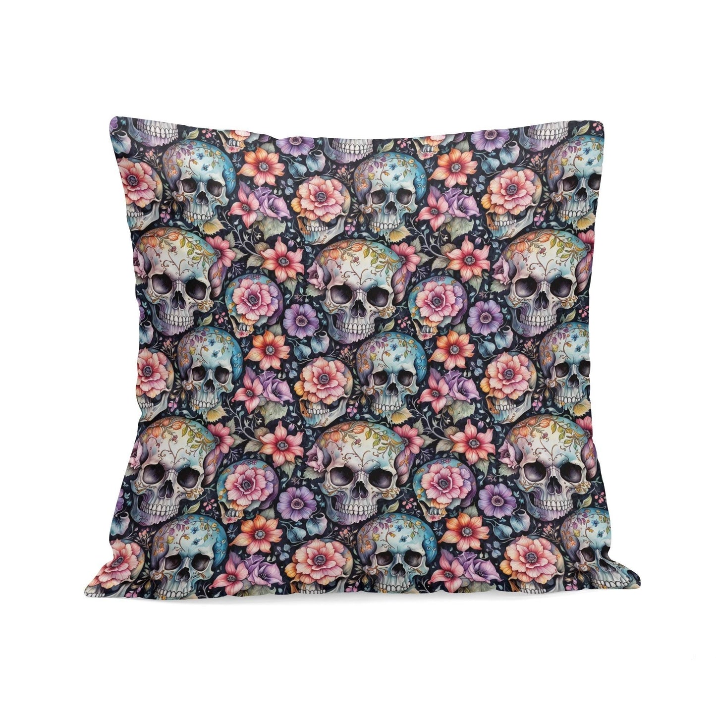 Pastel Floral and Skulls Peach Velvet 4 Pcs Square Pillow Case Covers (5 sizes) - DeRose Seasonal