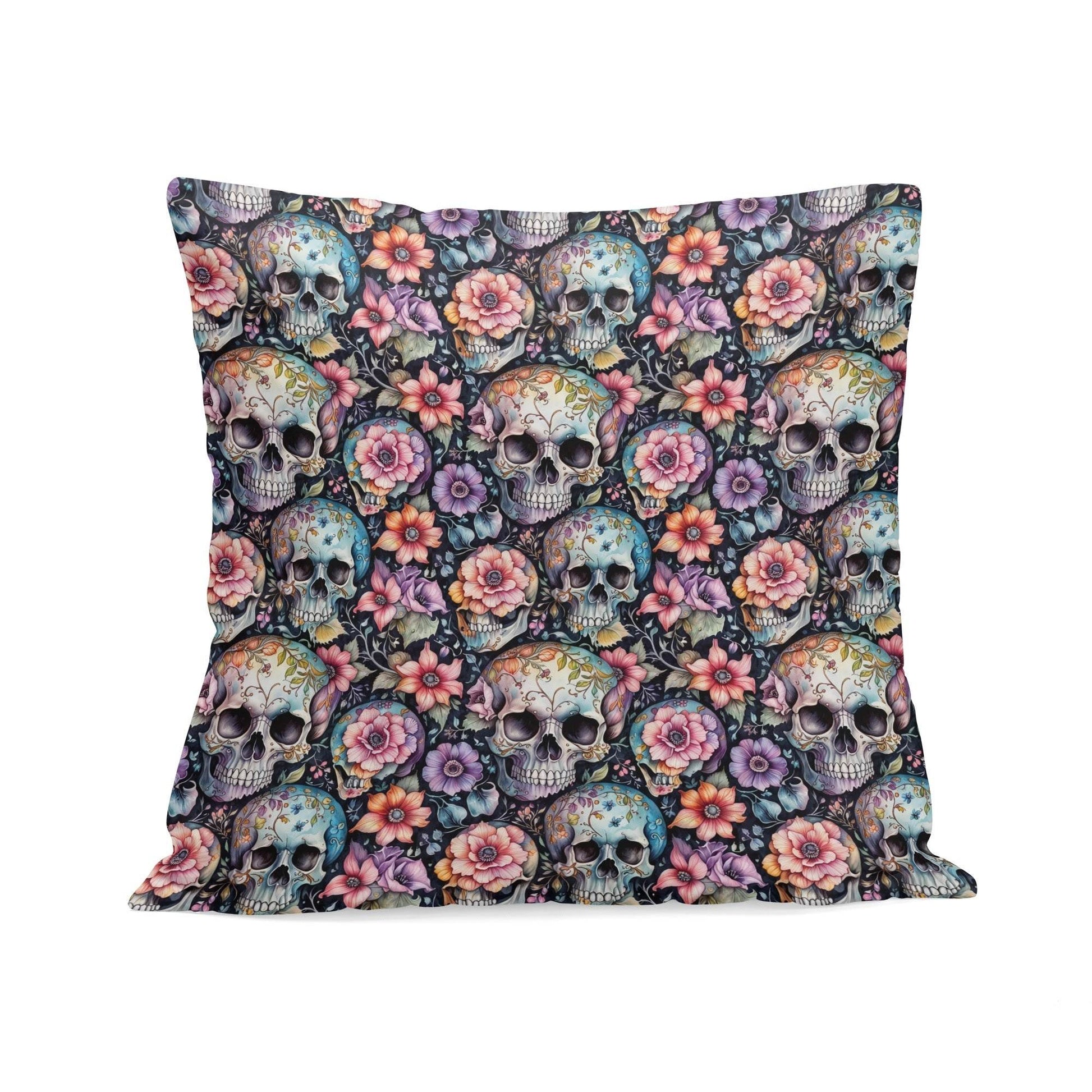Pastel Floral and Skulls Peach Velvet 4 Pcs Square Pillow Case Covers (5 sizes) - DeRose Seasonal