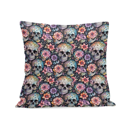 Pastel Floral and Skulls Peach Velvet 4 Pcs Square Pillow Case Covers (5 sizes) - DeRose Seasonal