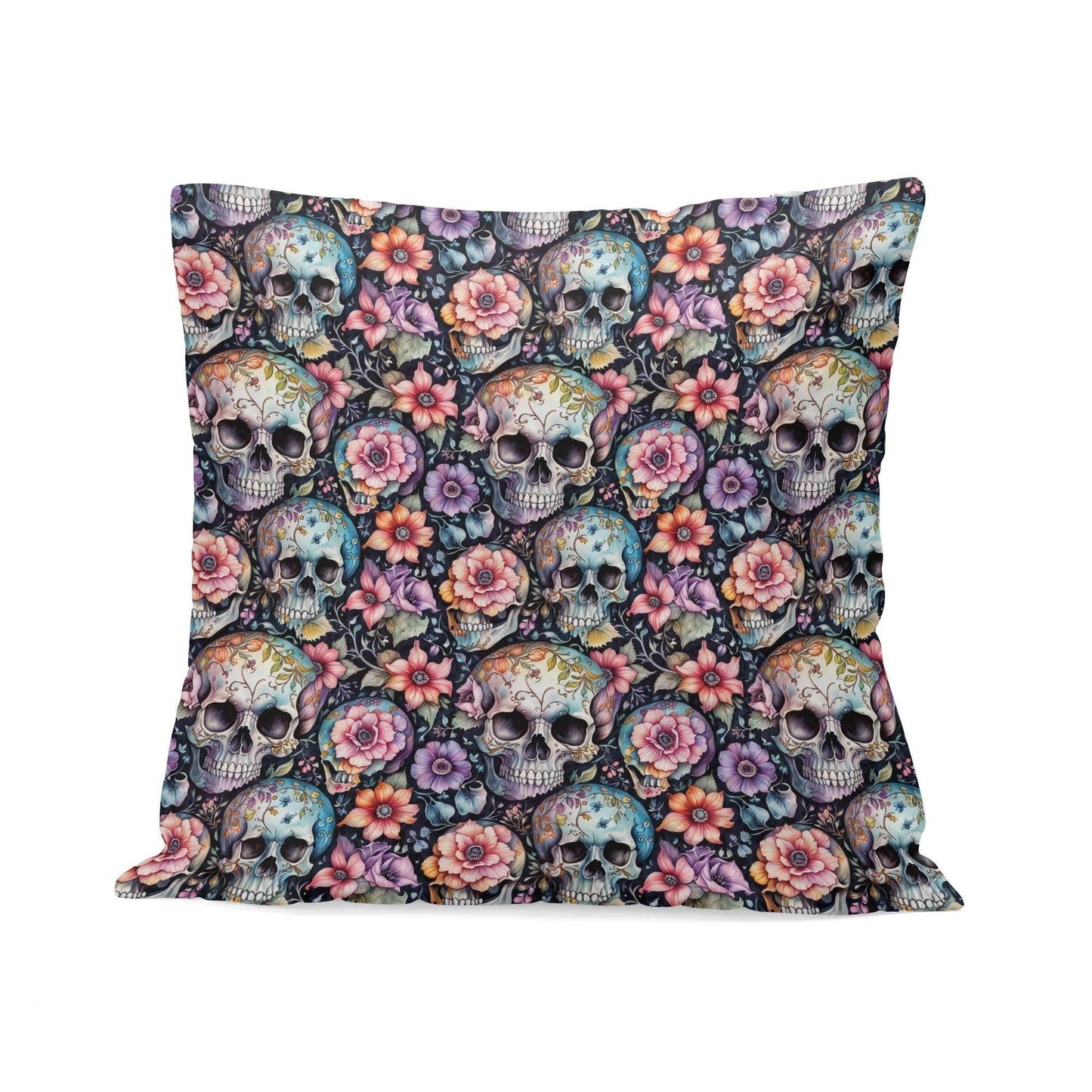 Pastel Floral and Skulls Peach Velvet 4 Pcs Square Pillow Case Covers (5 sizes) - DeRose Seasonal