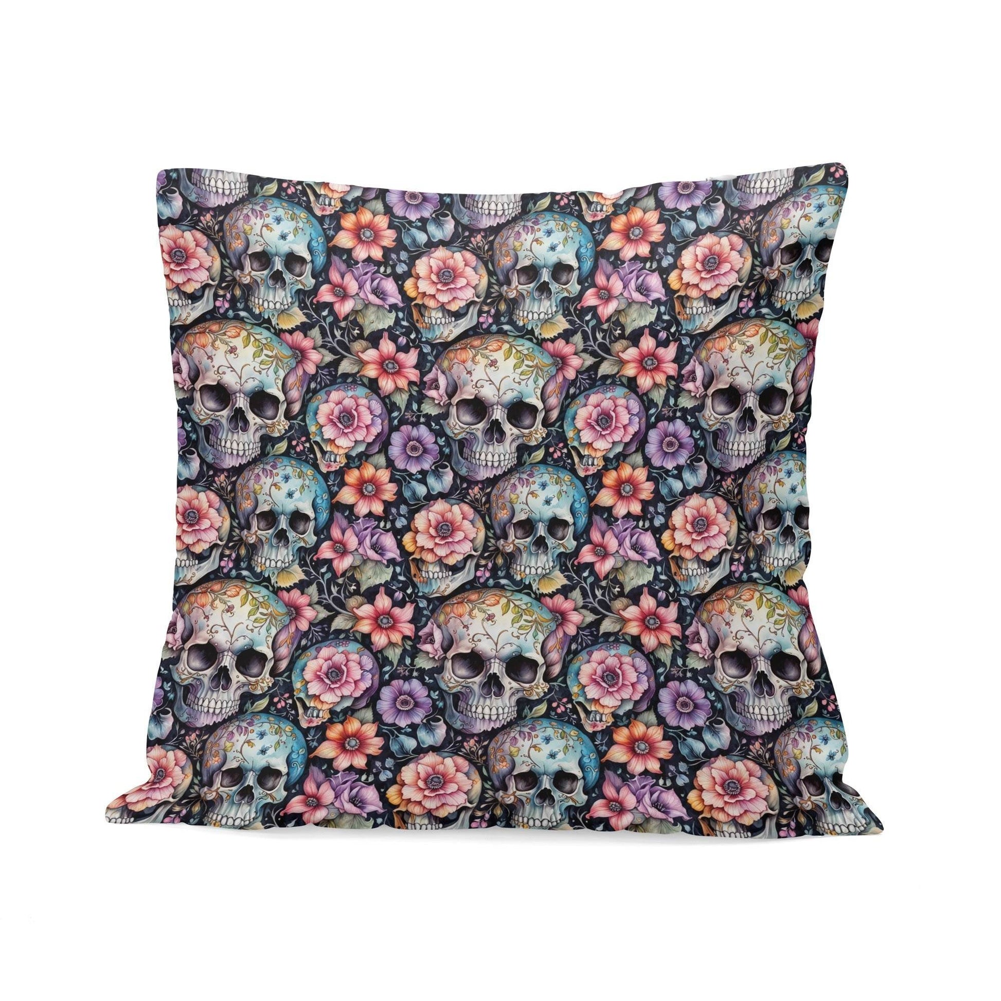 Pastel Floral and Skulls Peach Velvet 4 Pcs Square Pillow Case Covers (5 sizes) - DeRose Seasonal