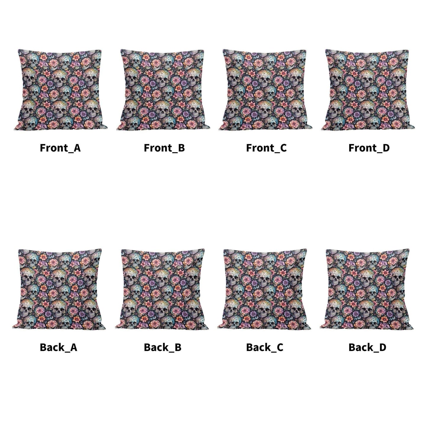 Pastel Floral and Skulls Peach Velvet 4 Pcs Square Pillow Case Covers (5 sizes) - DeRose Seasonal