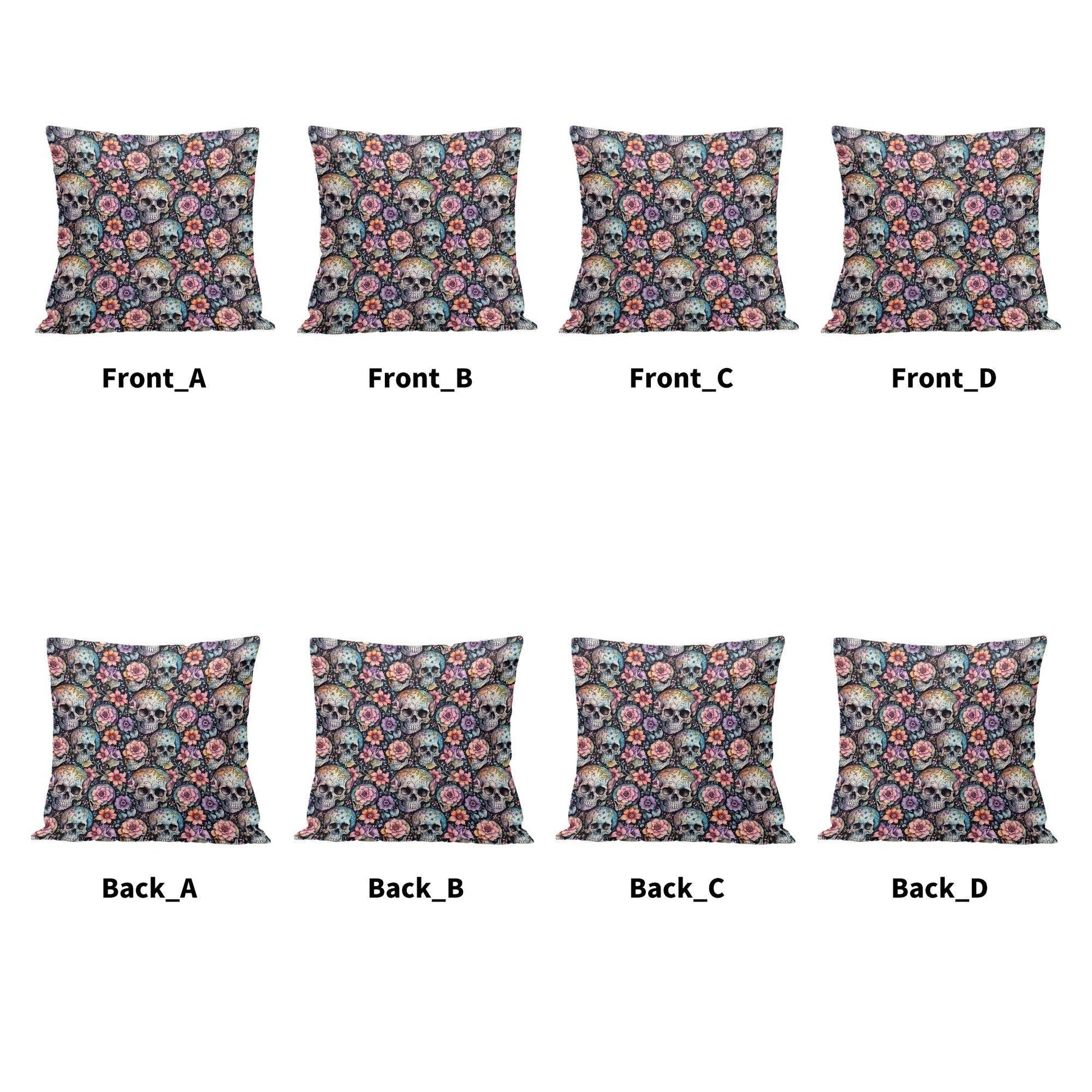 Pastel Floral and Skulls Peach Velvet 4 Pcs Square Pillow Case Covers (5 sizes) - DeRose Seasonal