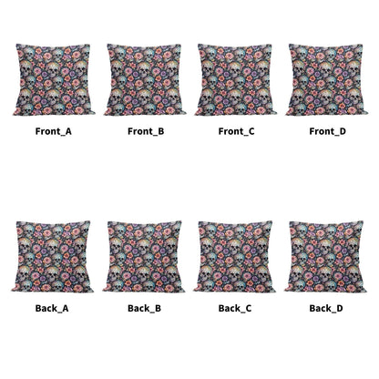 Pastel Floral and Skulls Peach Velvet 4 Pcs Square Pillow Case Covers (5 sizes) - DeRose Seasonal