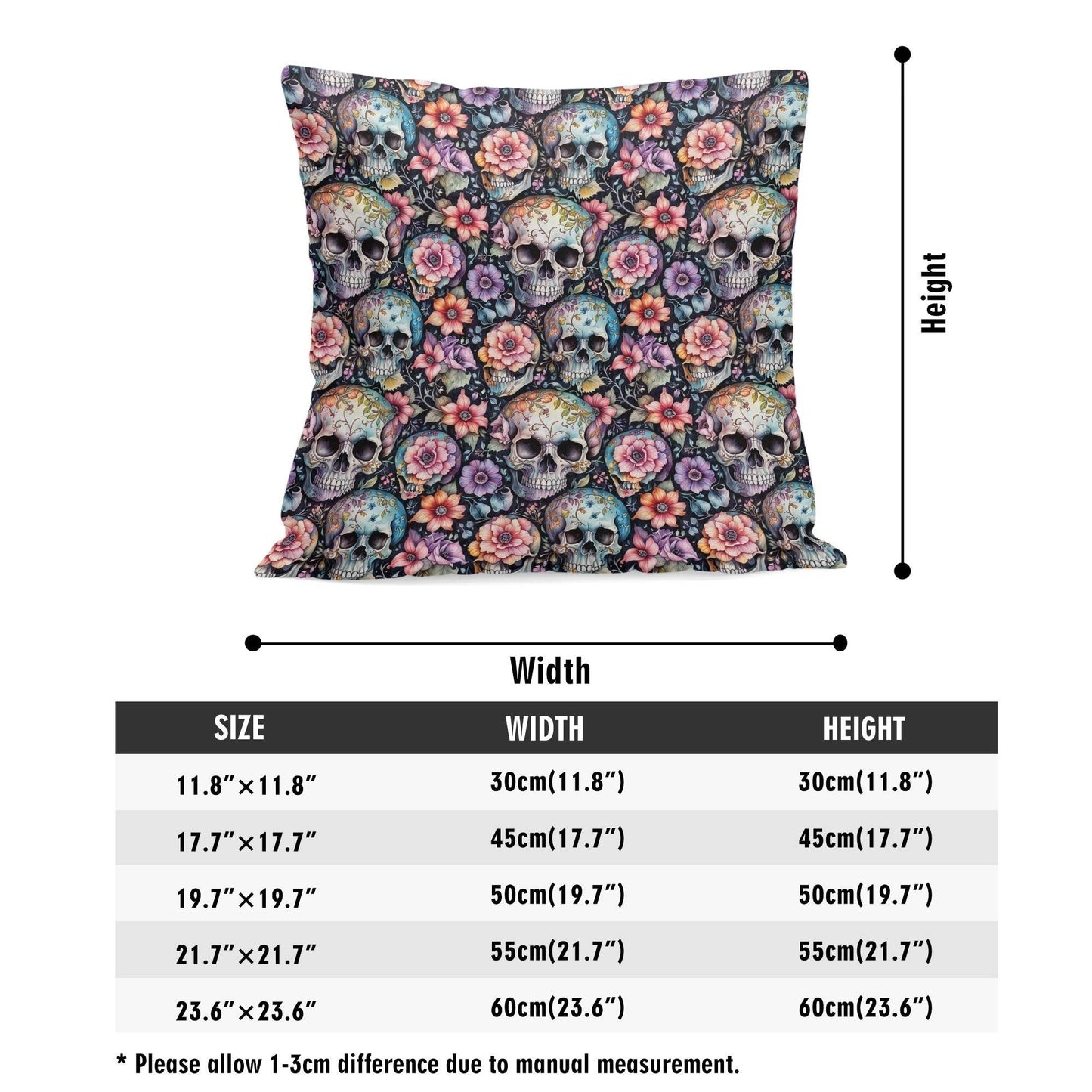 Pastel Floral and Skulls Peach Velvet 4 Pcs Square Pillow Case Covers (5 sizes) - DeRose Seasonal