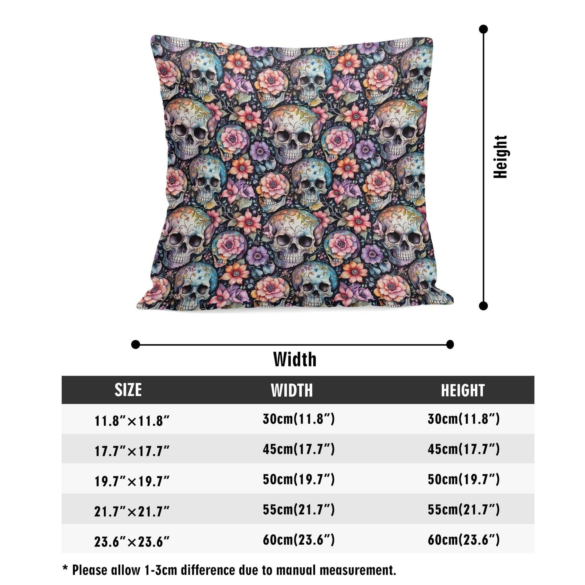 Pastel Floral and Skulls Peach Velvet 4 Pcs Square Pillow Case Covers (5 sizes) - DeRose Seasonal