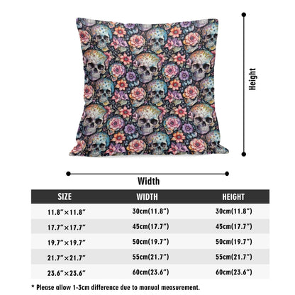 Pastel Floral and Skulls Peach Velvet 4 Pcs Square Pillow Case Covers (5 sizes) - DeRose Seasonal