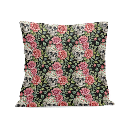 Pink Skulls Peach Velvet 4 Pcs Square Pillow Case Covers (5 sizes) - DeRose Seasonal