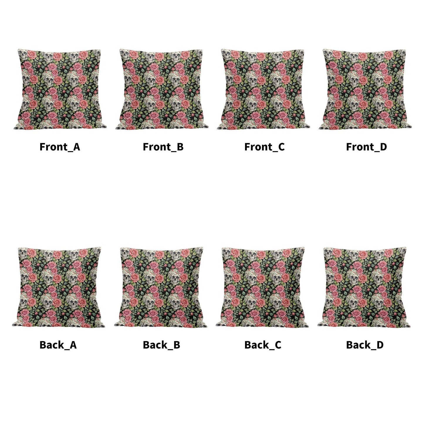 Pink Skulls Peach Velvet 4 Pcs Square Pillow Case Covers (5 sizes) - DeRose Seasonal