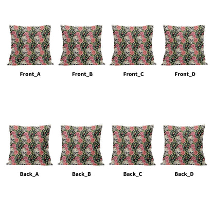 Pink Skulls Peach Velvet 4 Pcs Square Pillow Case Covers (5 sizes) - DeRose Seasonal
