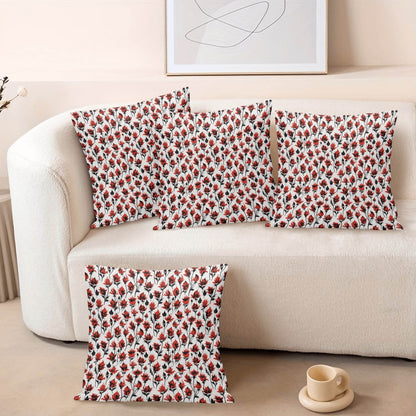 Floral Fire Peach Velvet 4 Pcs Square Pillow Case Covers (5 sizes) - DeRose Seasonal