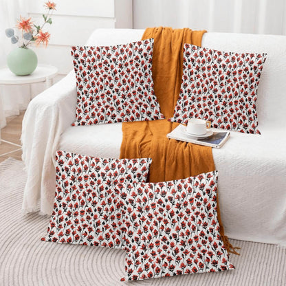 Floral Fire Peach Velvet 4 Pcs Square Pillow Case Covers (5 sizes) - DeRose Seasonal
