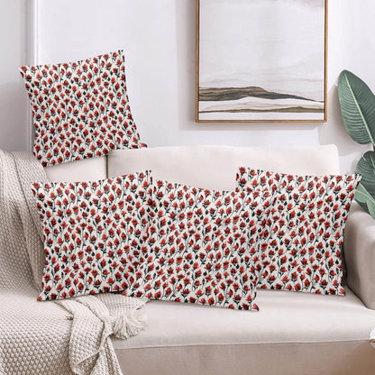 Floral Fire Peach Velvet 4 Pcs Square Pillow Case Covers (5 sizes) - DeRose Seasonal