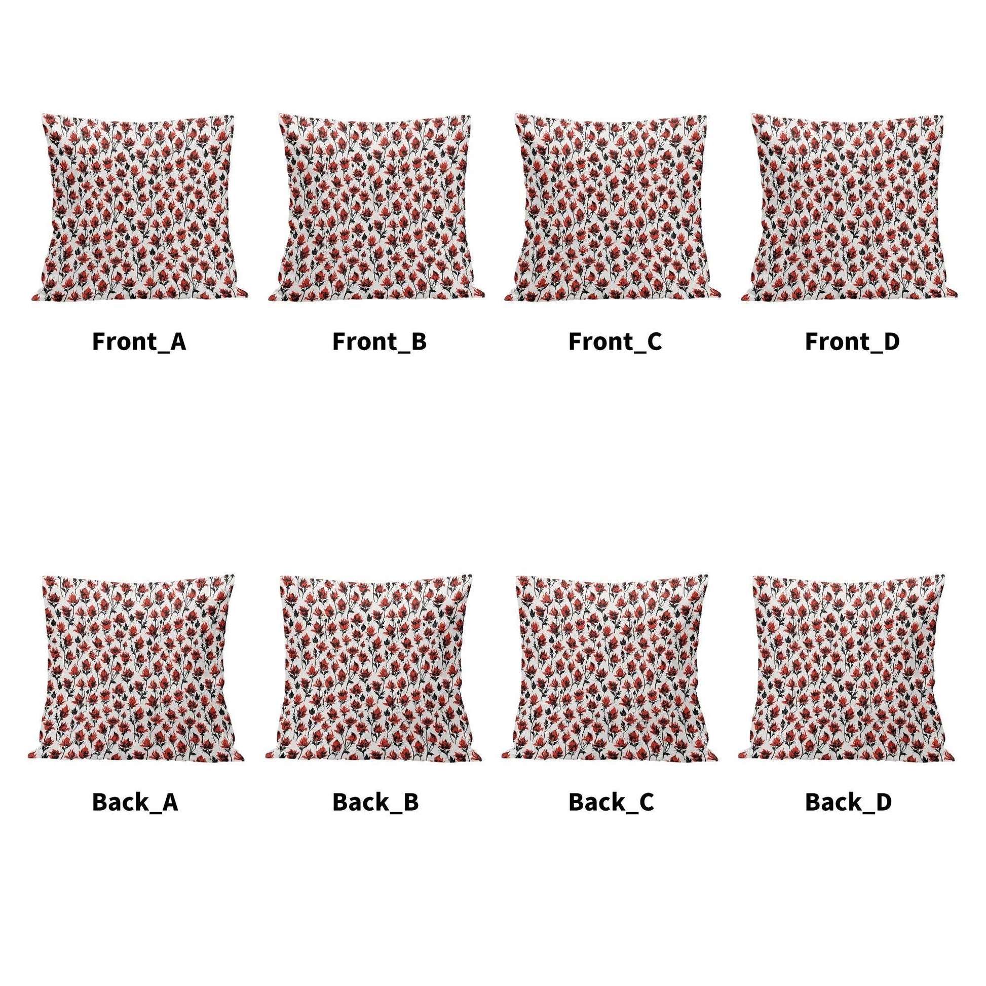 Floral Fire Peach Velvet 4 Pcs Square Pillow Case Covers (5 sizes) - DeRose Seasonal