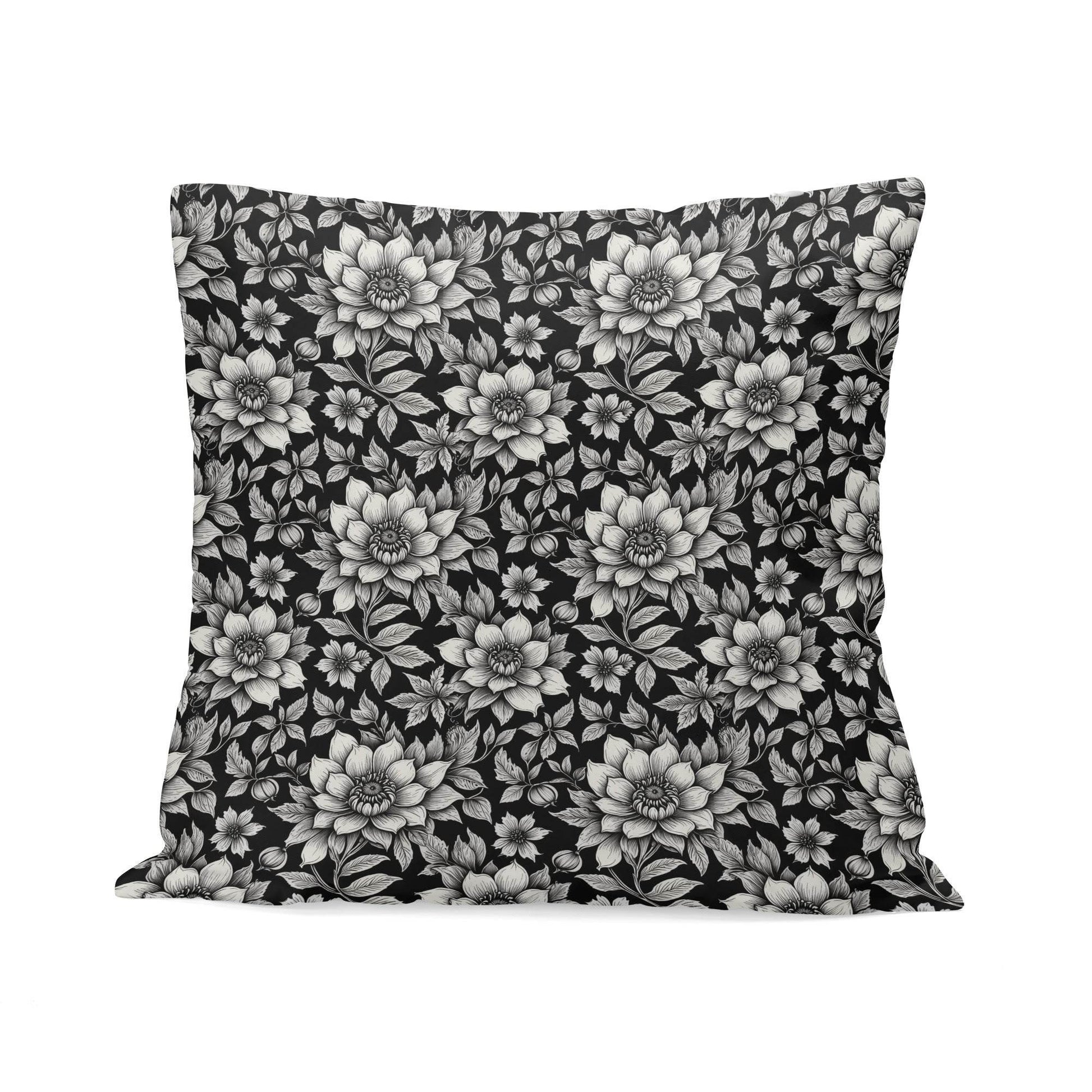 Black and White Bloom Peach Velvet 4 Pcs Square Pillow Case Covers (5 sizes) - DeRose Seasonal