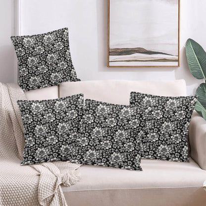 Black and White Bloom Peach Velvet 4 Pcs Square Pillow Case Covers (5 sizes) - DeRose Seasonal