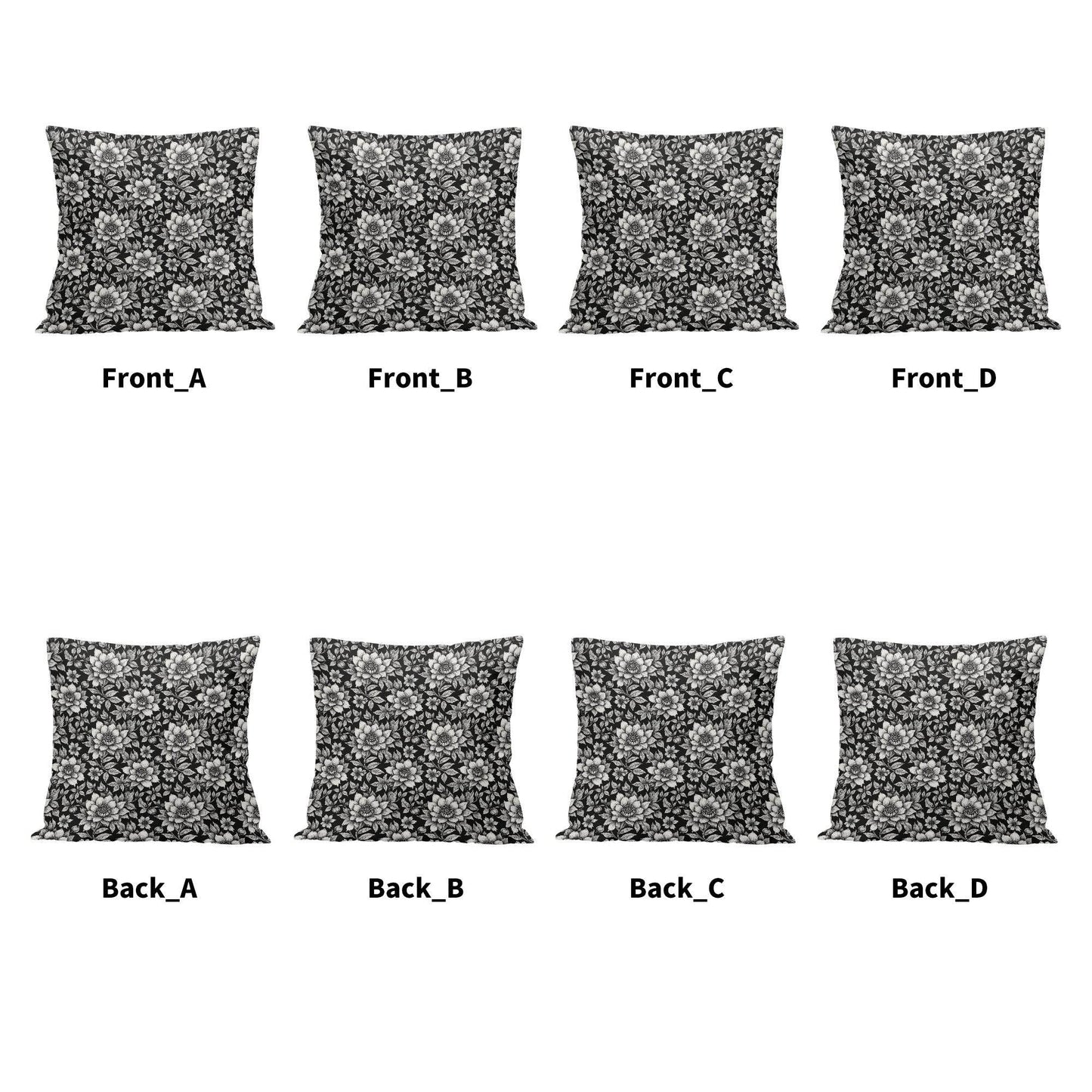 Black and White Bloom Peach Velvet 4 Pcs Square Pillow Case Covers (5 sizes) - DeRose Seasonal