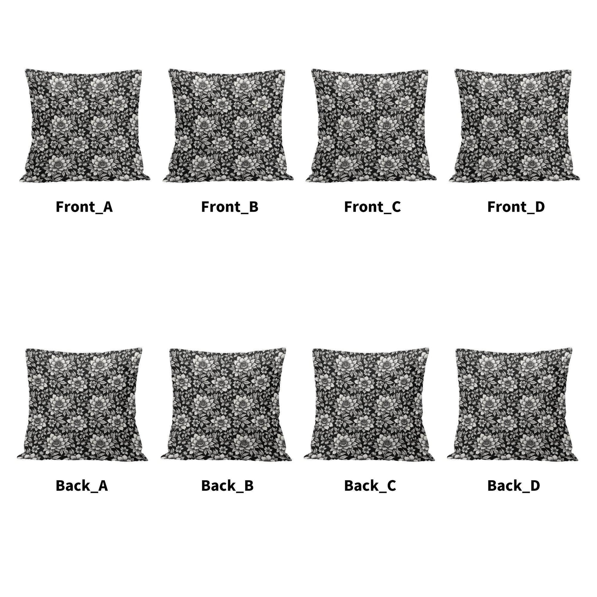 Black and White Bloom Peach Velvet 4 Pcs Square Pillow Case Covers (5 sizes) - DeRose Seasonal