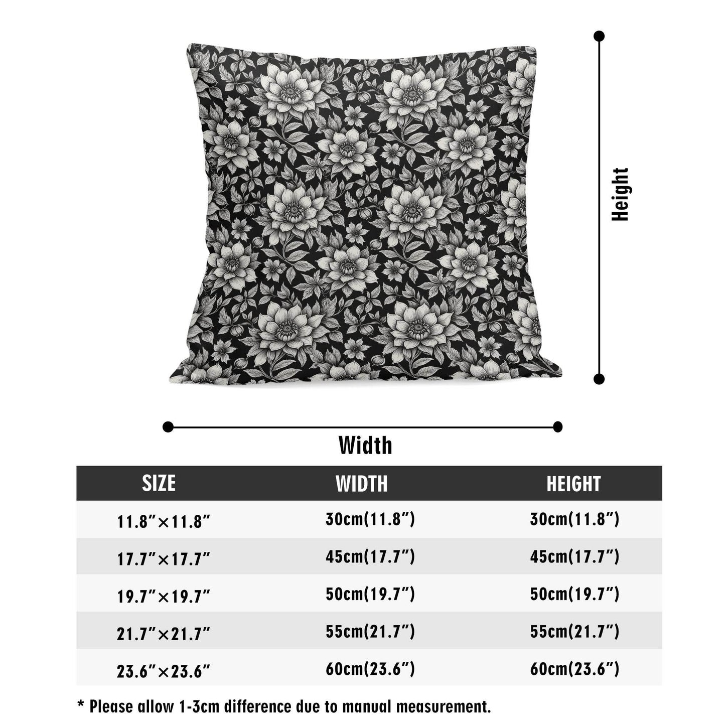 Black and White Bloom Peach Velvet 4 Pcs Square Pillow Case Covers (5 sizes) - DeRose Seasonal