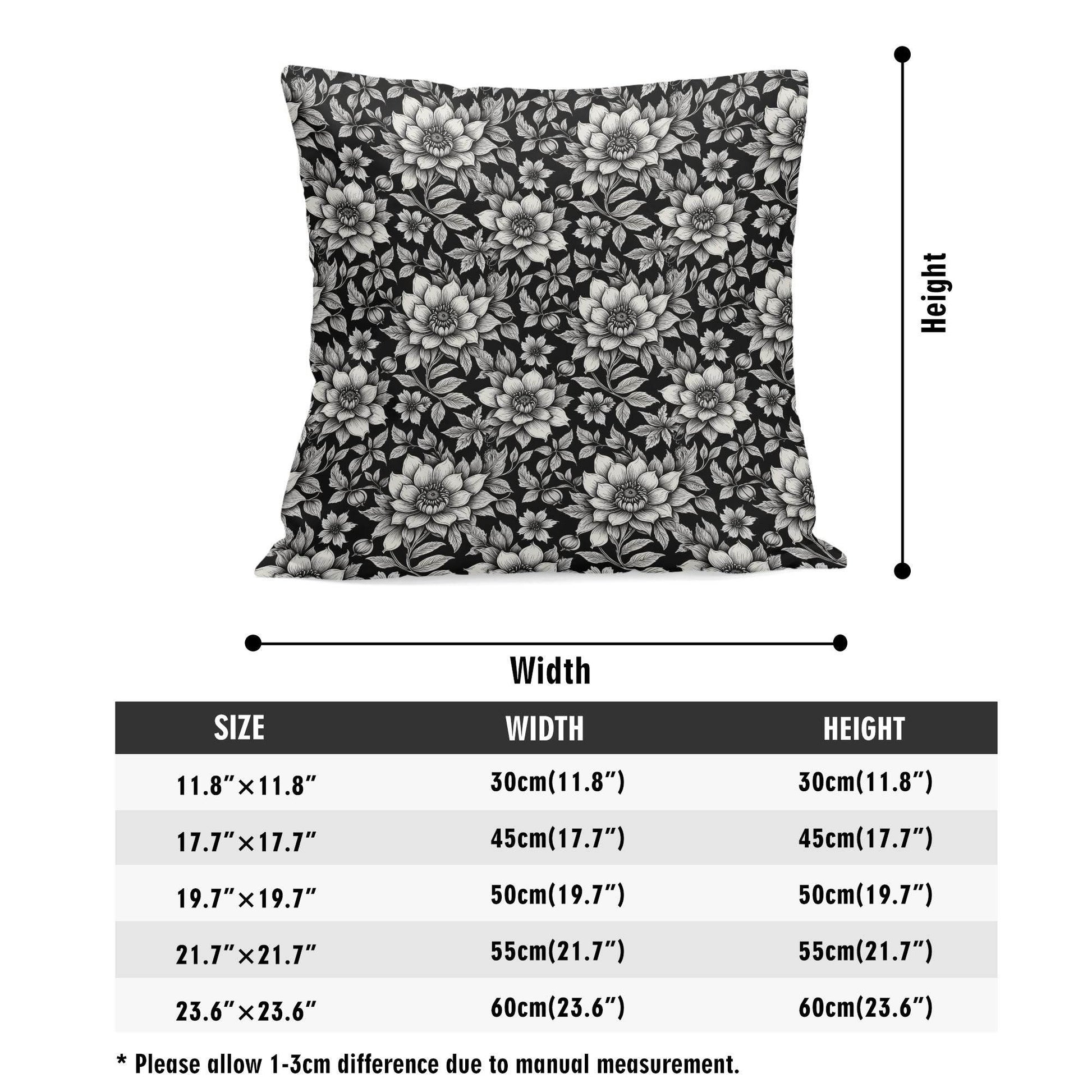 Black and White Bloom Peach Velvet 4 Pcs Square Pillow Case Covers (5 sizes) - DeRose Seasonal