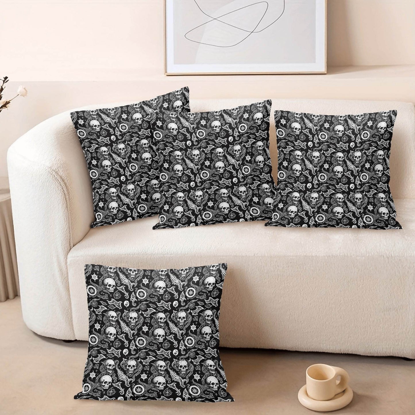 Flying Skulls Peach Velvet 4 Pcs Square Pillow Case Covers (5 sizes) - DeRose Seasonal