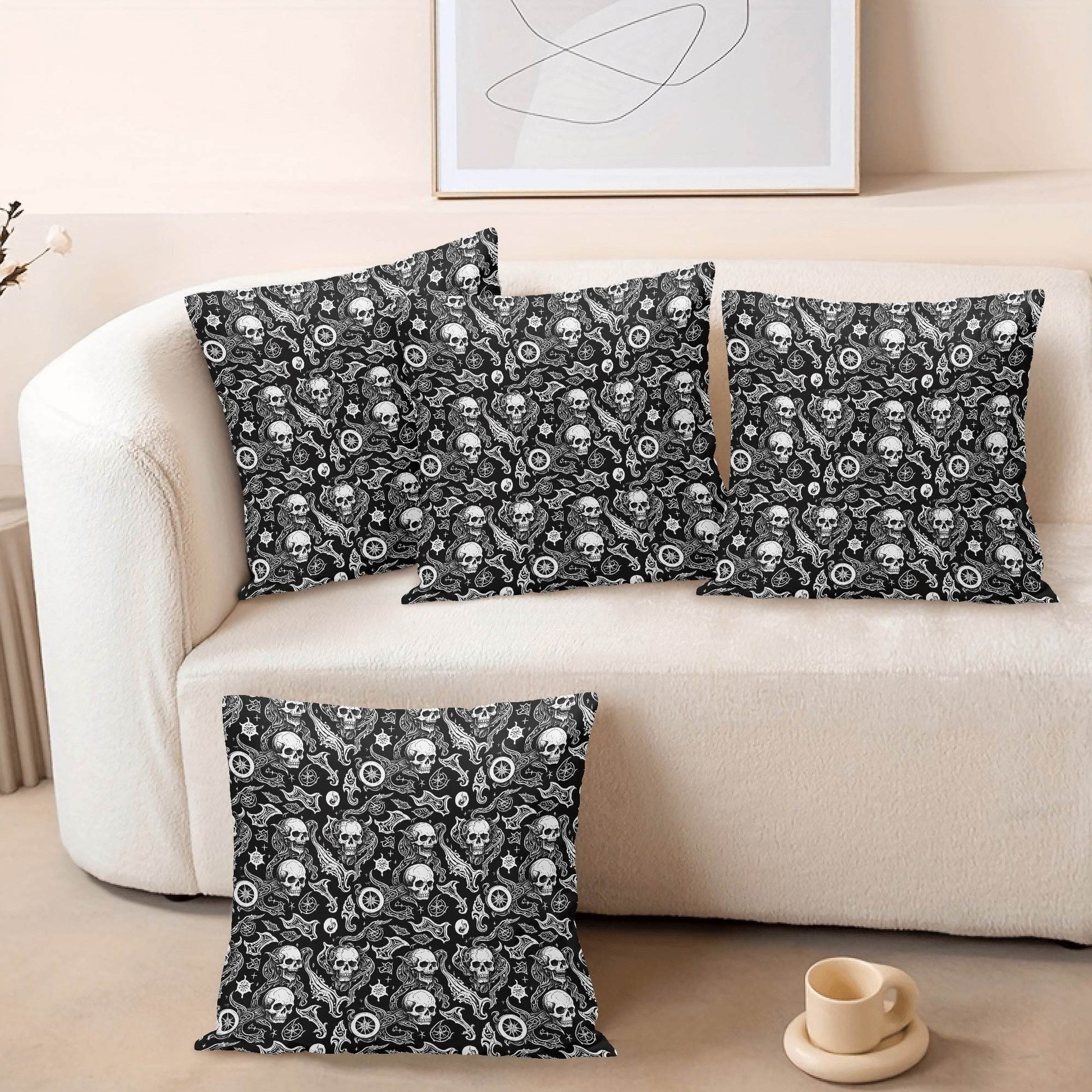 Flying Skulls Peach Velvet 4 Pcs Square Pillow Case Covers (5 sizes) - DeRose Seasonal