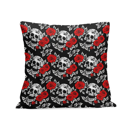 Red Skull Rose Peach Velvet 4 Pcs Square Pillow Case Covers (5 sizes) - DeRose Seasonal