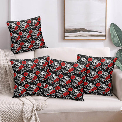 Red Skull Rose Peach Velvet 4 Pcs Square Pillow Case Covers (5 sizes) - DeRose Seasonal