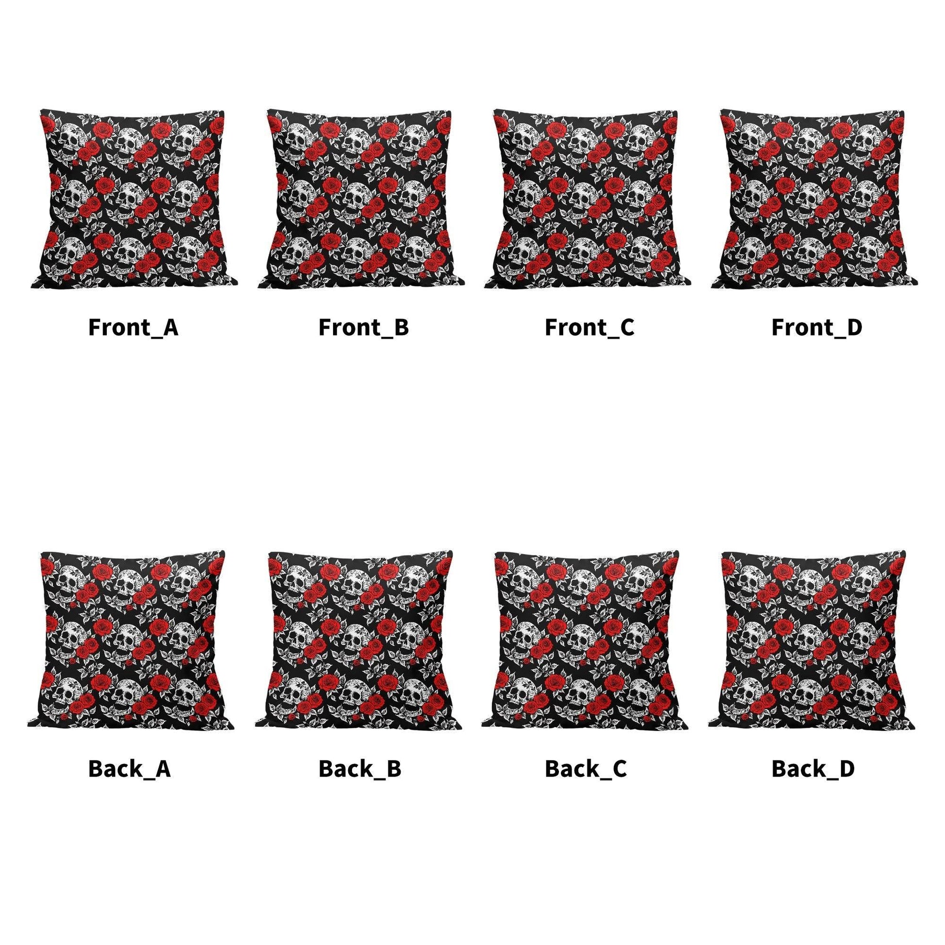 Red Skull Rose Peach Velvet 4 Pcs Square Pillow Case Covers (5 sizes) - DeRose Seasonal