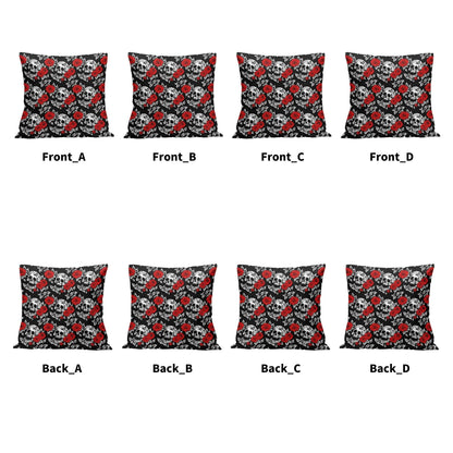 Red Skull Rose Peach Velvet 4 Pcs Square Pillow Case Covers (5 sizes) - DeRose Seasonal