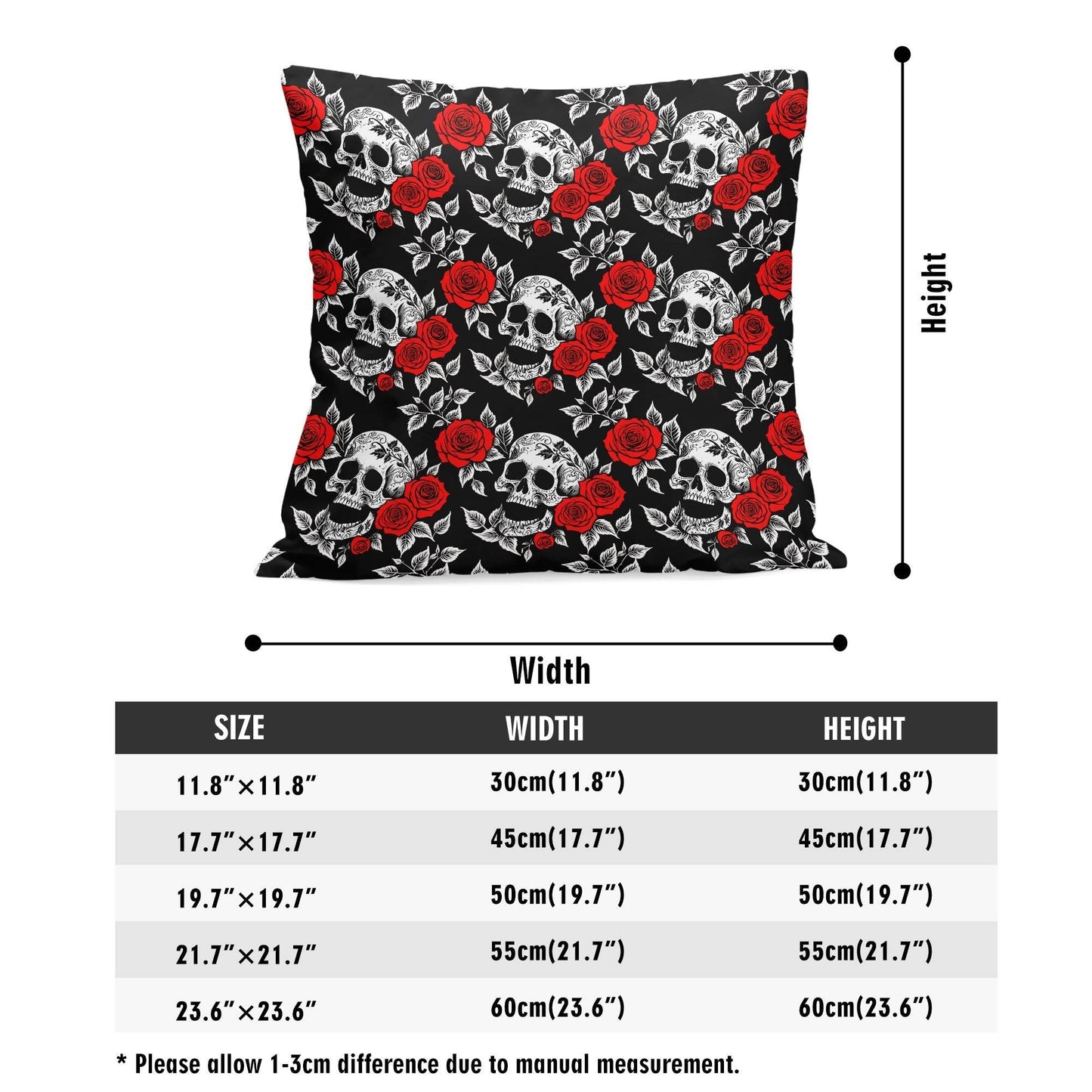 Red Skull Rose Peach Velvet 4 Pcs Square Pillow Case Covers (5 sizes) - DeRose Seasonal