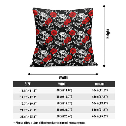 Red Skull Rose Peach Velvet 4 Pcs Square Pillow Case Covers (5 sizes) - DeRose Seasonal