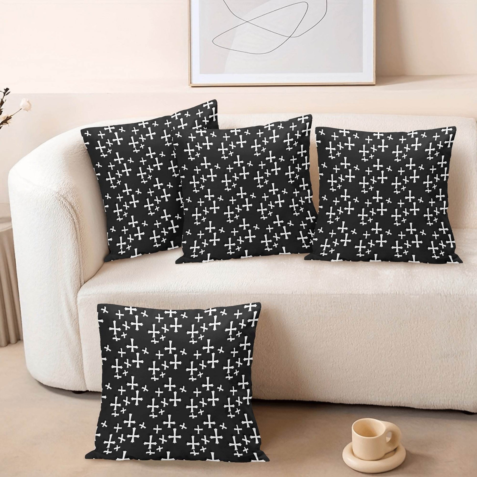 Little Crosses Peach Velvet 4 Pcs Square Pillow Case Covers (5 sizes) - DeRose Seasonal