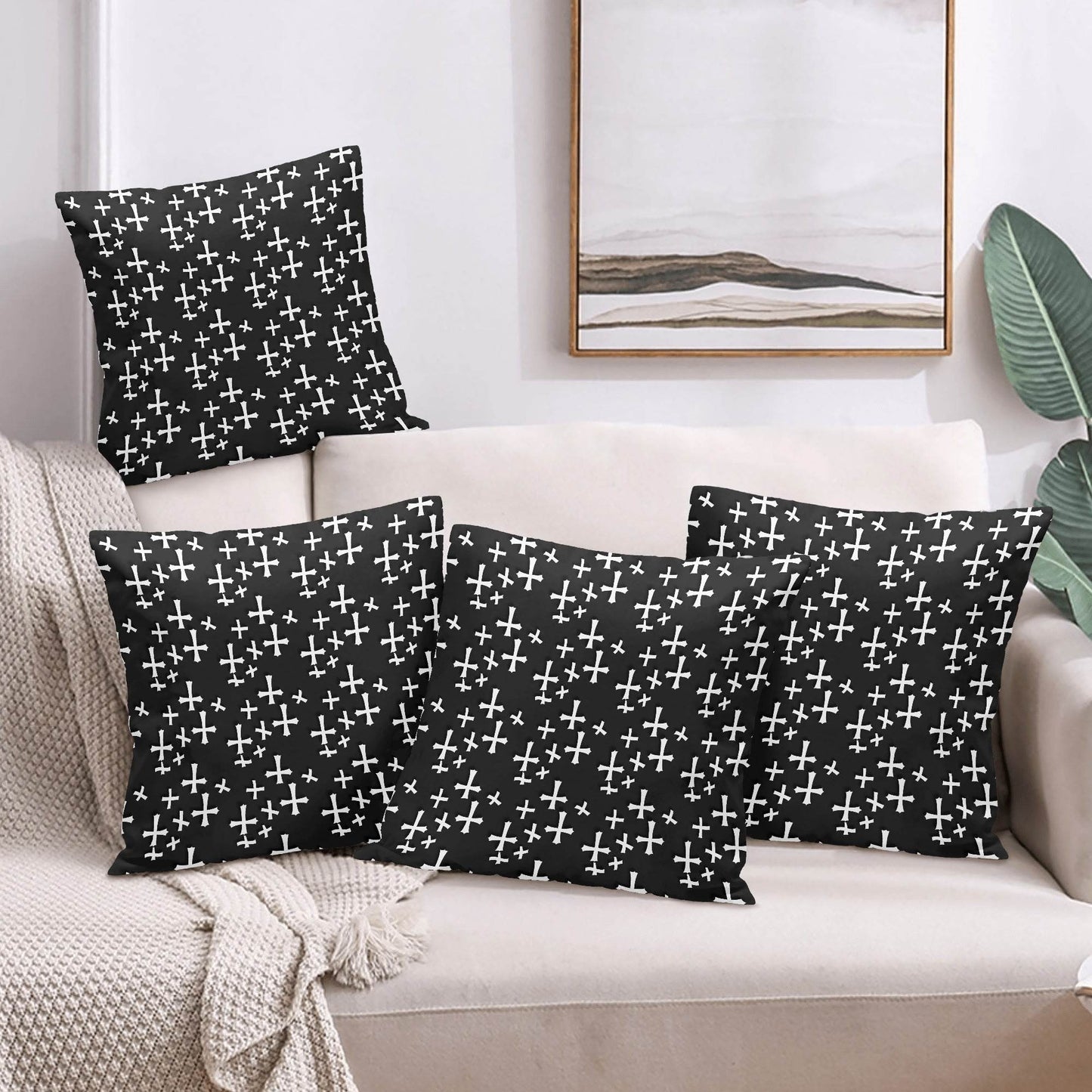 Little Crosses Peach Velvet 4 Pcs Square Pillow Case Covers (5 sizes) - DeRose Seasonal