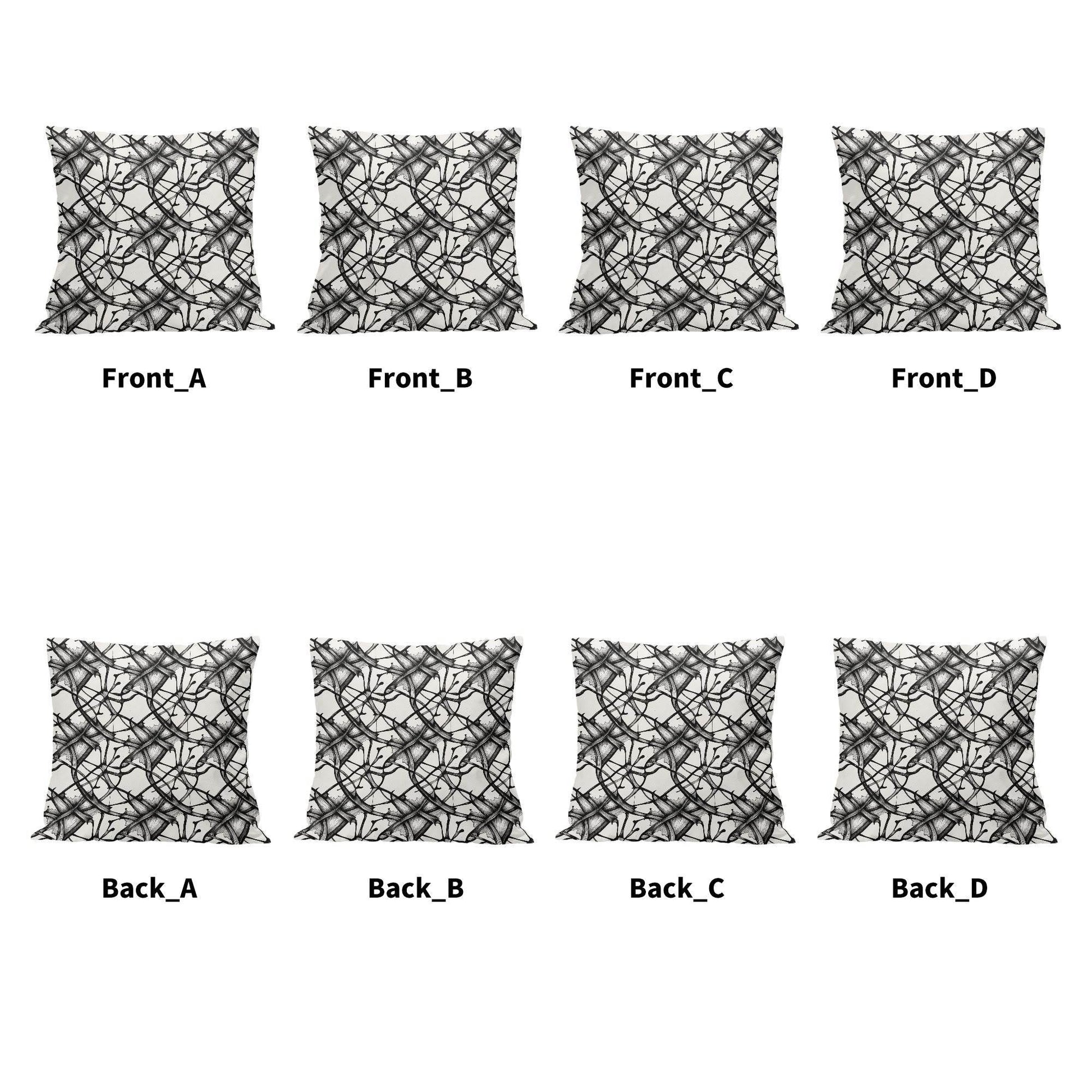 Ink Floral Peach Velvet 4 Pcs Square Pillow Case Covers (5 sizes) - DeRose Seasonal