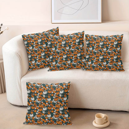 Dark Pumpkin Patch Peach Velvet 4 Pcs Square Pillow Case Covers (5 sizes) - DeRose Seasonal
