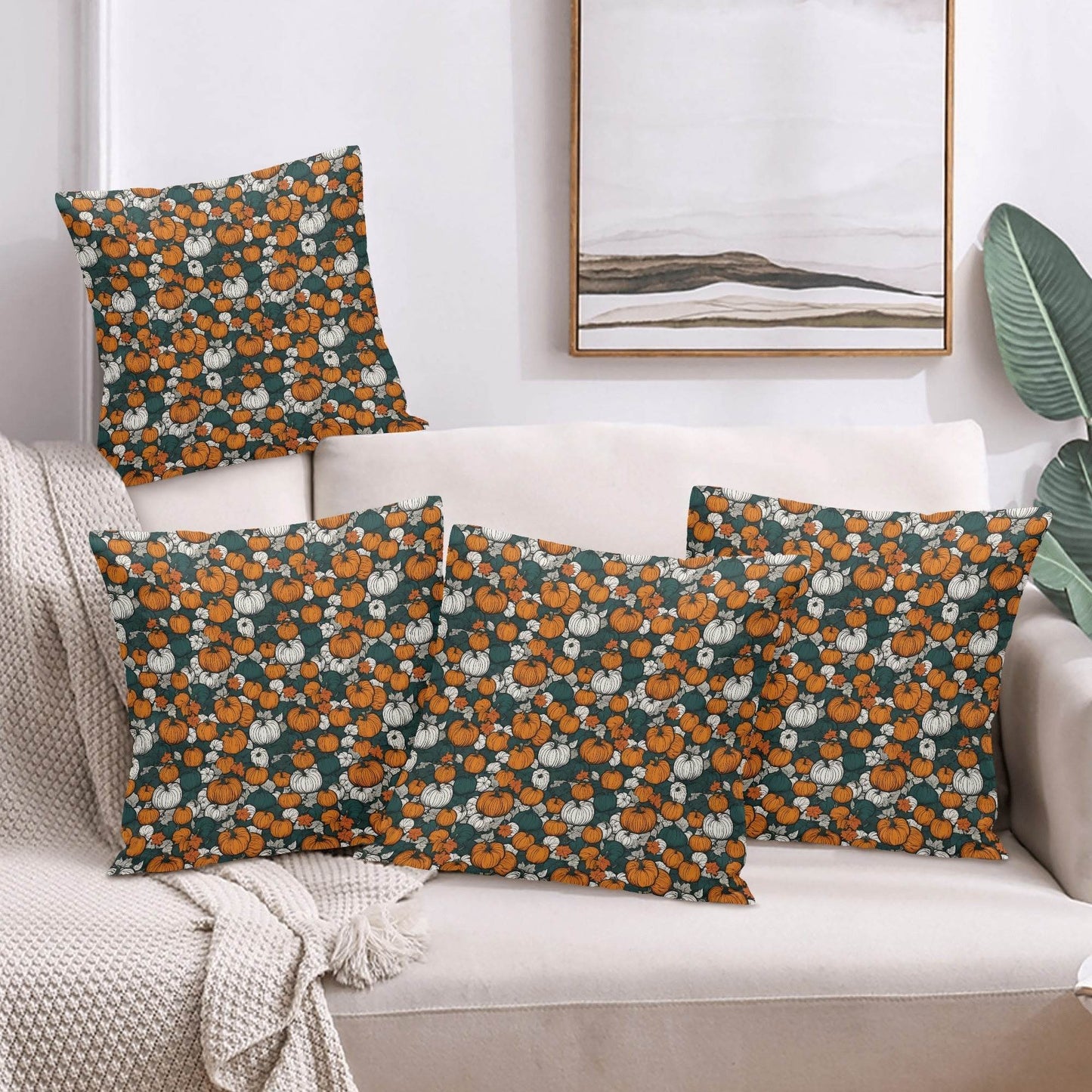 Dark Pumpkin Patch Peach Velvet 4 Pcs Square Pillow Case Covers (5 sizes) - DeRose Seasonal