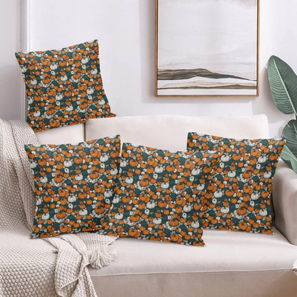 Dark Pumpkin Patch Peach Velvet 4 Pcs Square Pillow Case Covers (5 sizes) - DeRose Seasonal