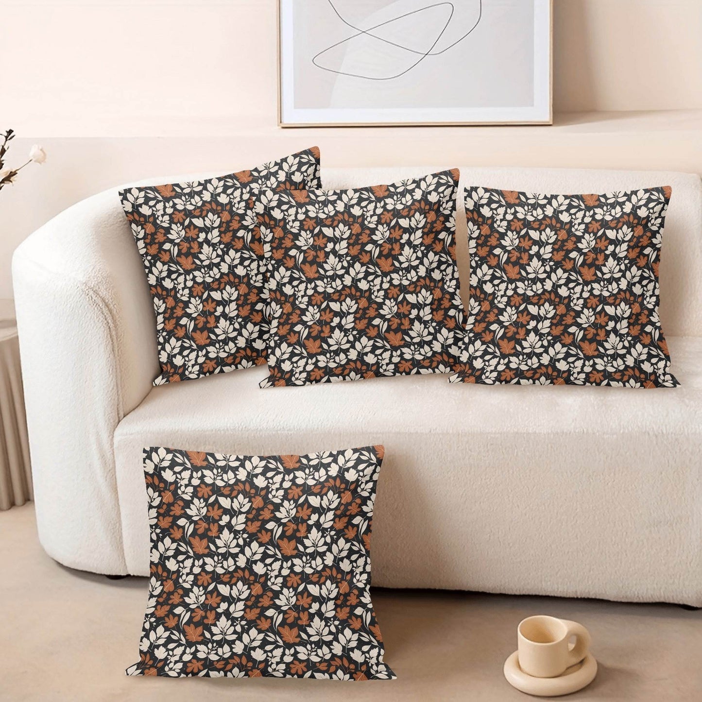 Dark Autumn Peach Velvet 4 Pcs Square Pillow Case Covers (5 sizes) - DeRose Seasonal