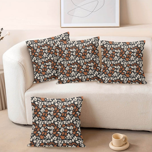 Dark Autumn Peach Velvet 4 Pcs Square Pillow Case Covers (5 sizes) - DeRose Seasonal