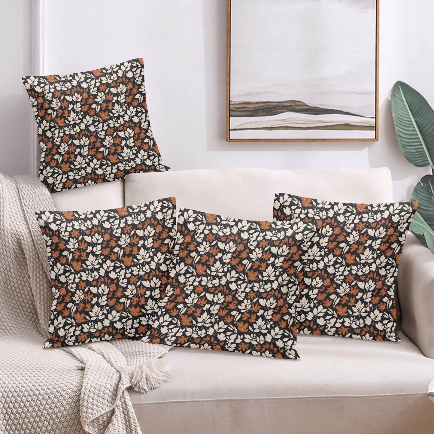 Dark Autumn Peach Velvet 4 Pcs Square Pillow Case Covers (5 sizes) - DeRose Seasonal